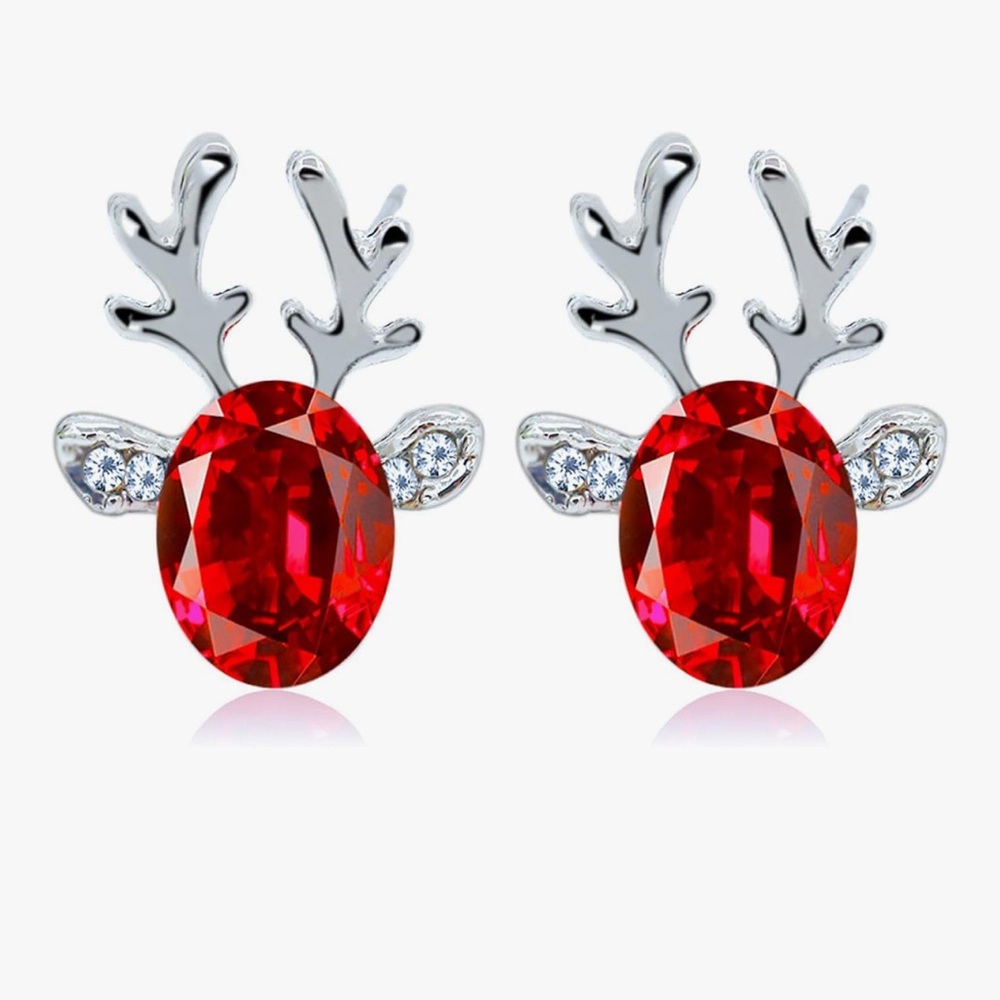 🆕 Elegant Silver and Red Reindeer Earrings